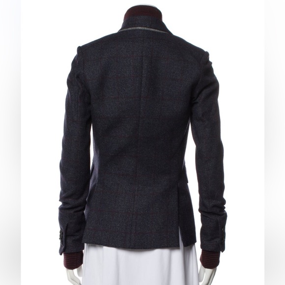 $748 Veronica Beard Blue Burgundy windowpane wool Dickey jacket Blazer sz 0 - Picture 14 of 16